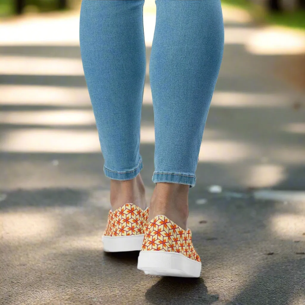 Retro Geometric Ladies Slip on Canvas Shoes - Comfortable for Any Occasion