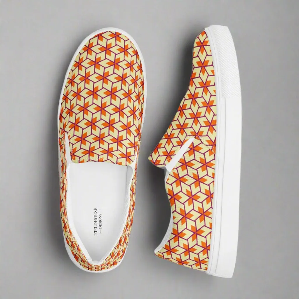 Retro Geometric Ladies Slip on Canvas Shoes - Comfortable for Any Occasion