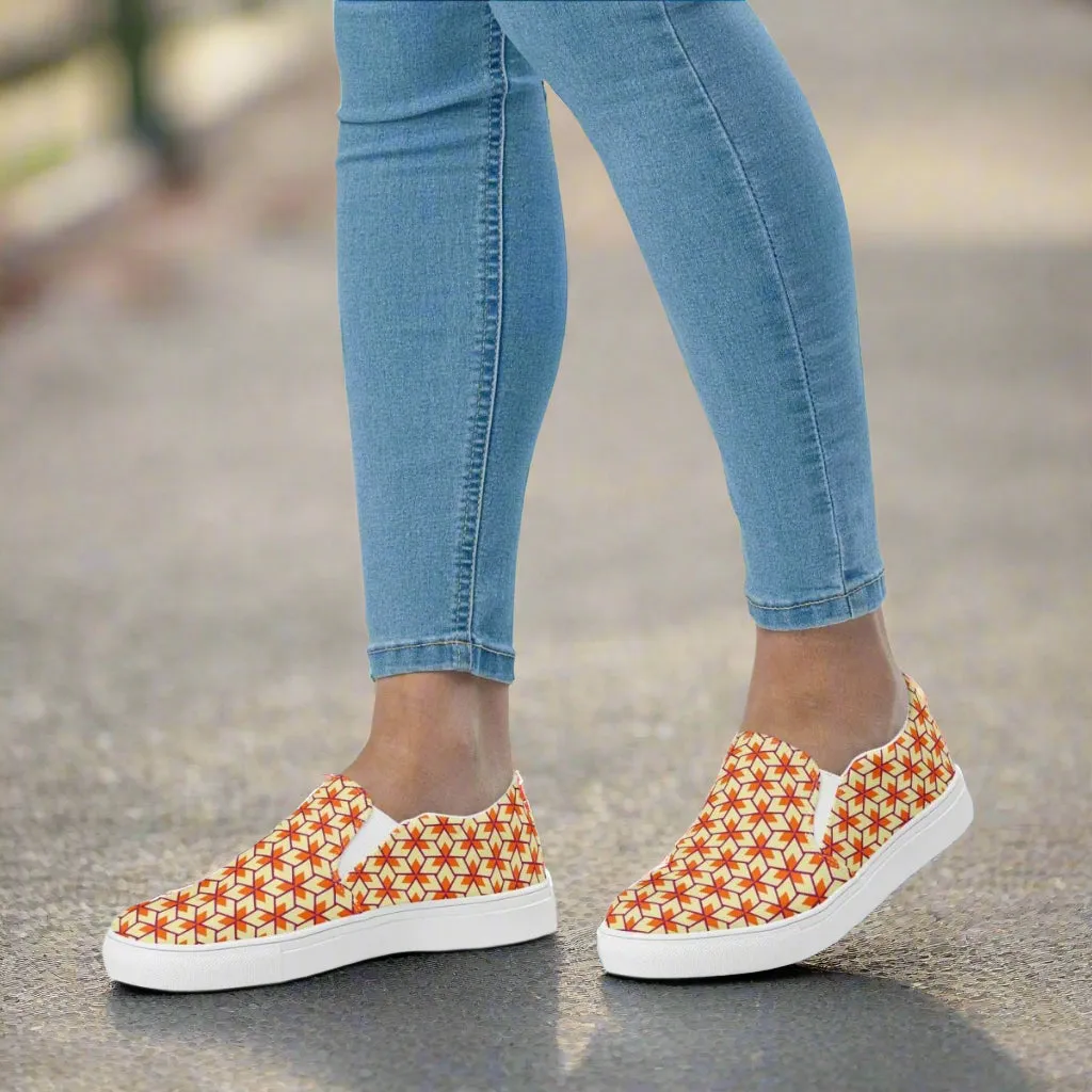 Retro Geometric Ladies Slip on Canvas Shoes - Comfortable for Any Occasion