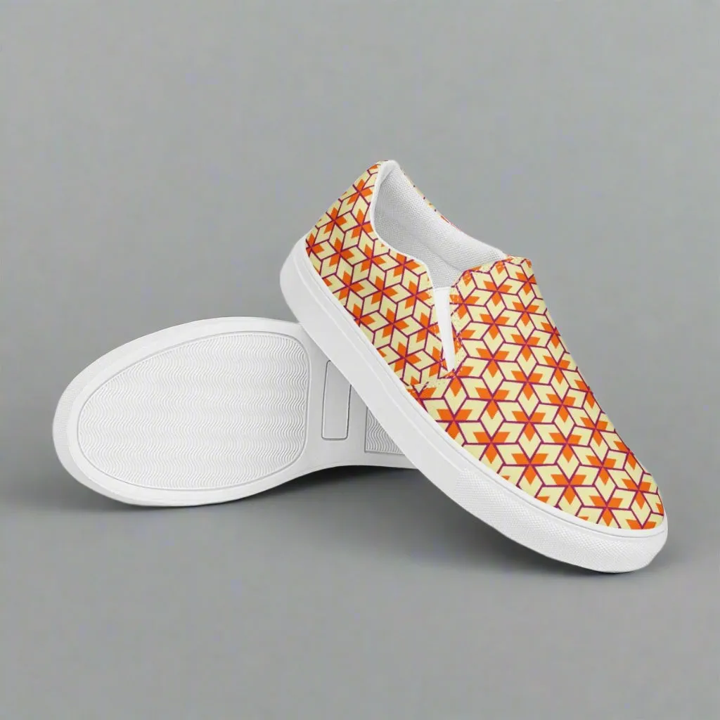 Retro Geometric Ladies Slip on Canvas Shoes - Comfortable for Any Occasion