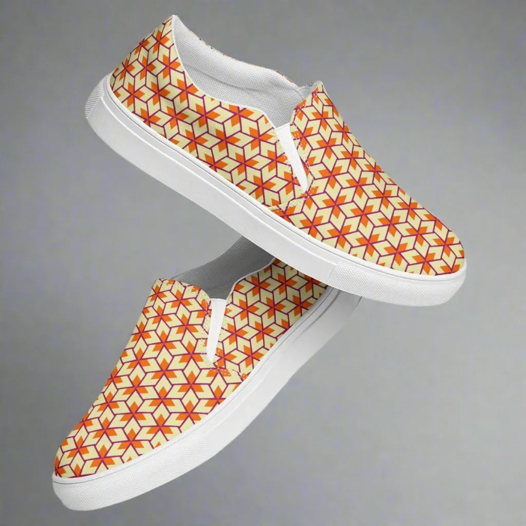 Retro Geometric Ladies Slip on Canvas Shoes - Comfortable for Any Occasion