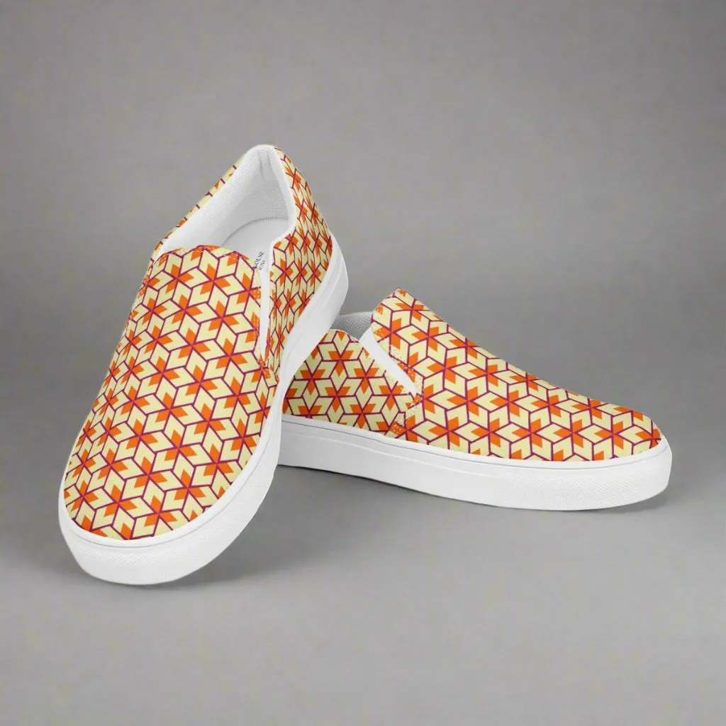 Retro Geometric Ladies Slip on Canvas Shoes - Comfortable for Any Occasion