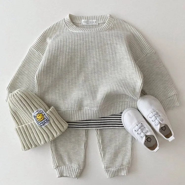 Ribbed Cotton Sweatshirt and Pants Set