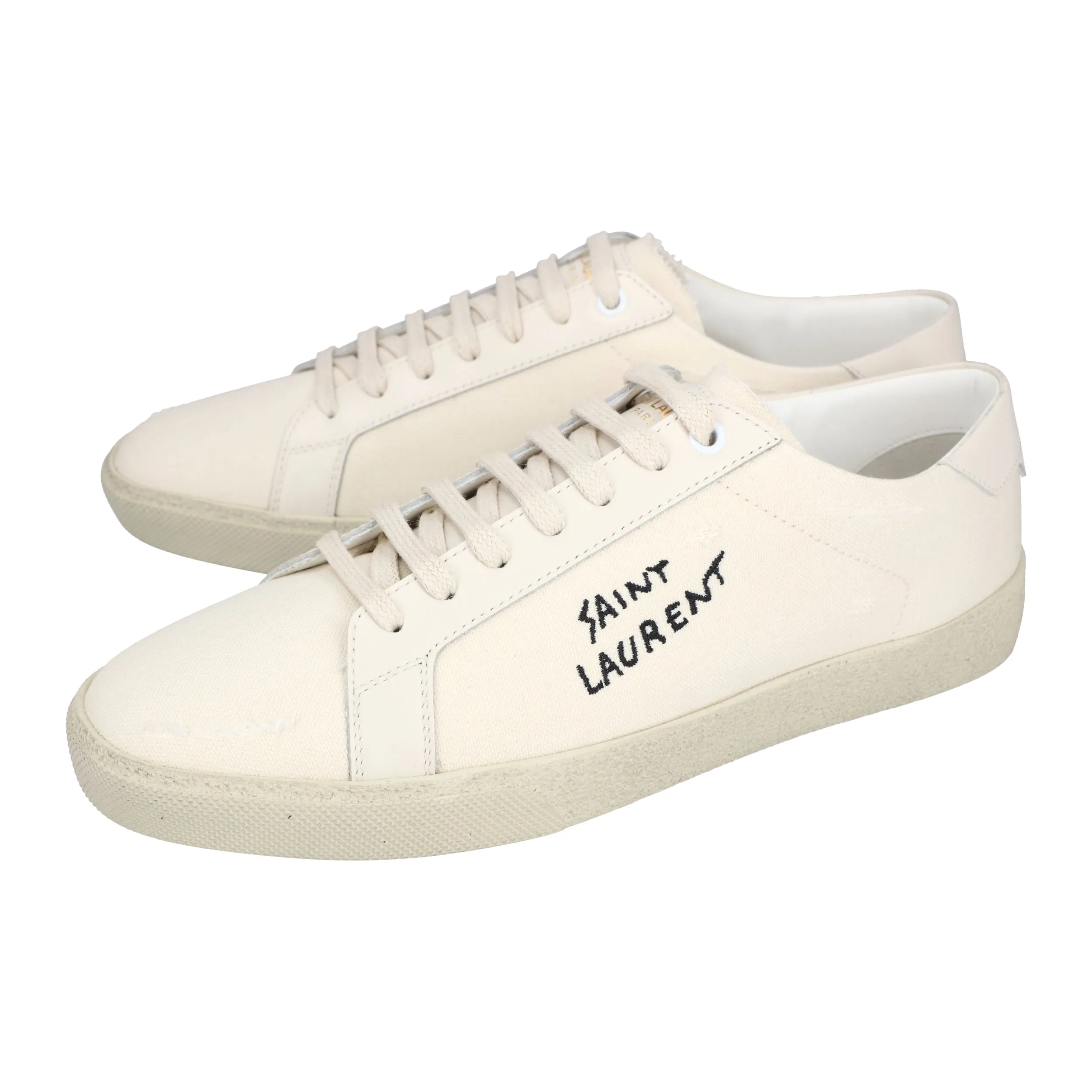 Saint Laurent Court Classic Sl/06 Embroidered Sneakers In Canvas And Leather White