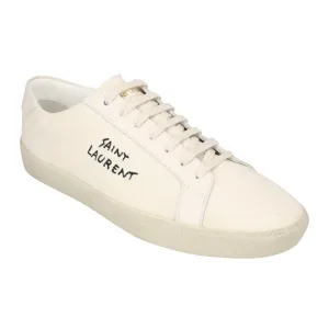 Saint Laurent Court Classic Sl/06 Embroidered Sneakers In Canvas And Leather White