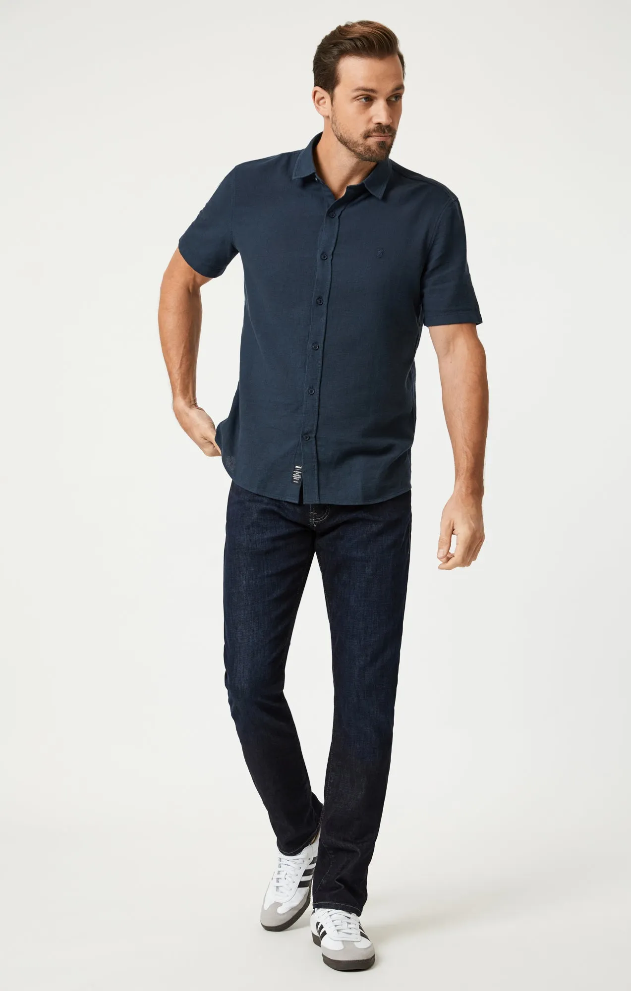 SHORT SLEEVE BUTTON-UP SHIRT IN TOTAL ECLIPSE