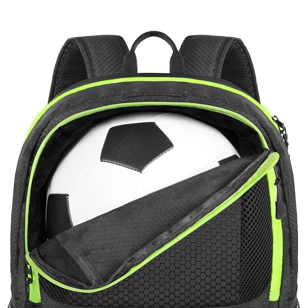 Soccer Backpack Water Resistant Soccer Bag with Ball Holder and Shoe Compartment Green