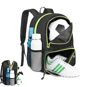 Soccer Backpack Water Resistant Soccer Bag with Ball Holder and Shoe Compartment Green