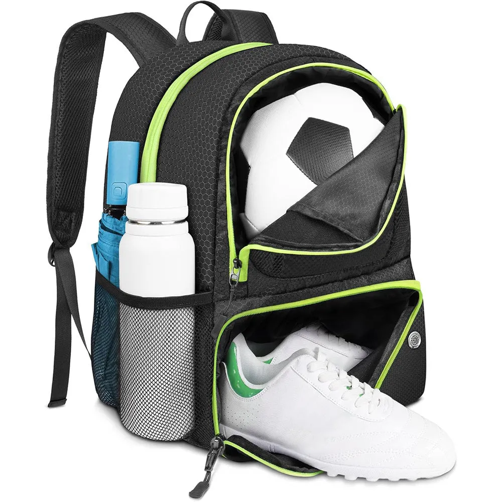 Soccer Backpack Water Resistant Soccer Bag with Ball Holder and Shoe Compartment Green