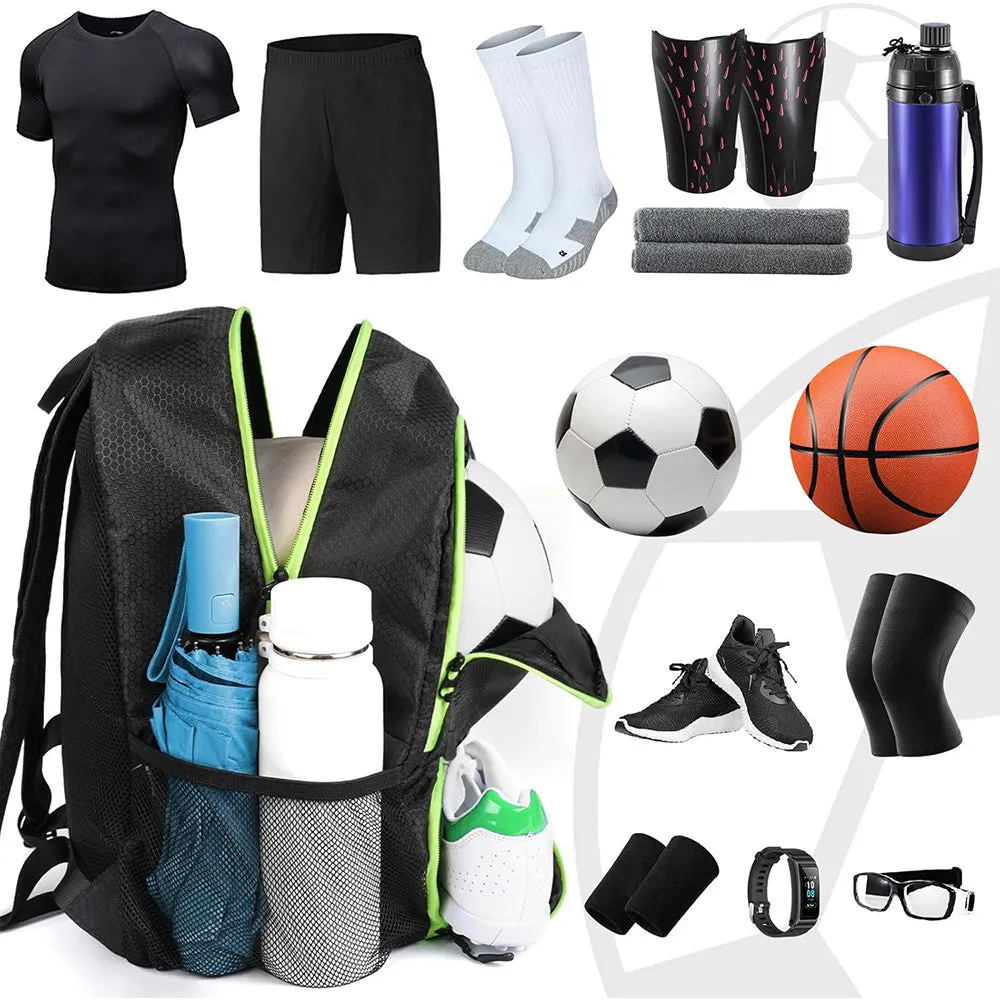 Soccer Backpack Water Resistant Soccer Bag with Ball Holder and Shoe Compartment Green