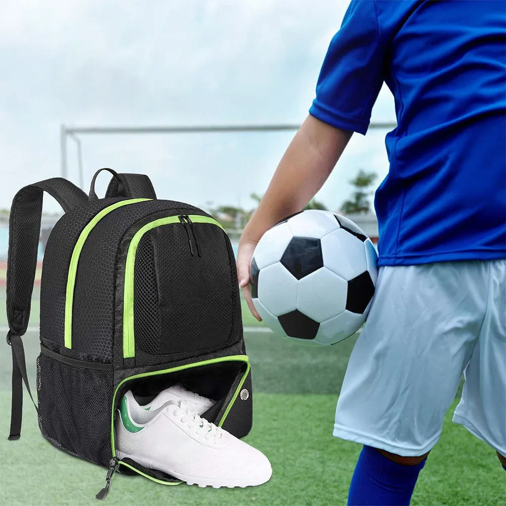 Soccer Backpack Water Resistant Soccer Bag with Ball Holder and Shoe Compartment Green