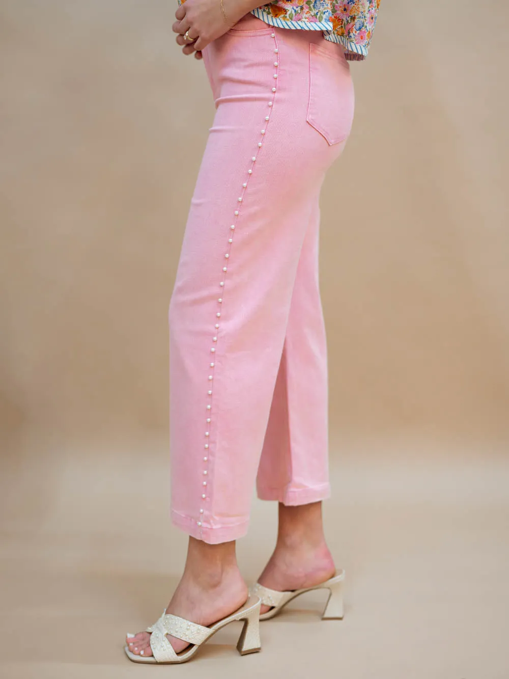 Stella Pearl Denim Pant- Pink