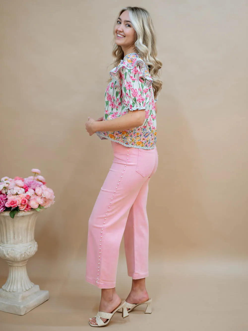 Stella Pearl Denim Pant- Pink
