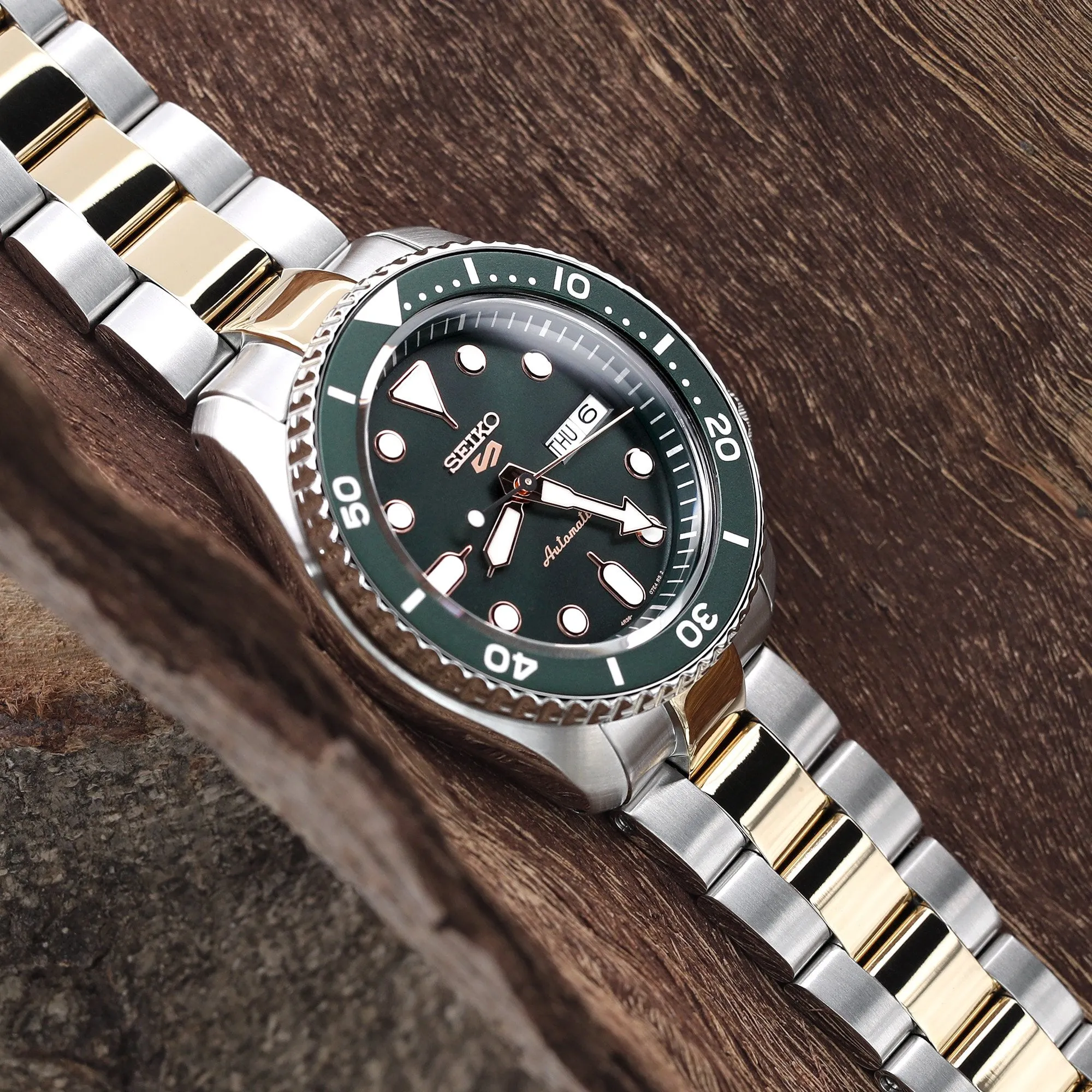Super-O Boyer for Seiko 5 Sports 42.5mm SUB Clasp, Two Tone IP Gold
