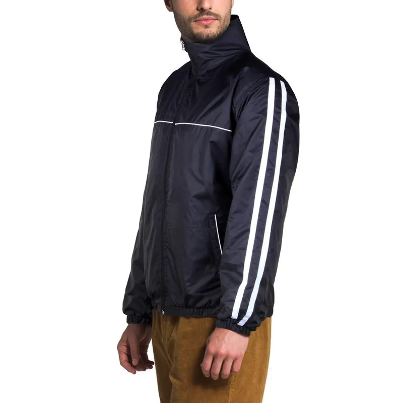 THE CLOWNFISH Men's Activewear Jacket - Cool Design with Pockets | Stand Collar | XL | Black with White Stripes