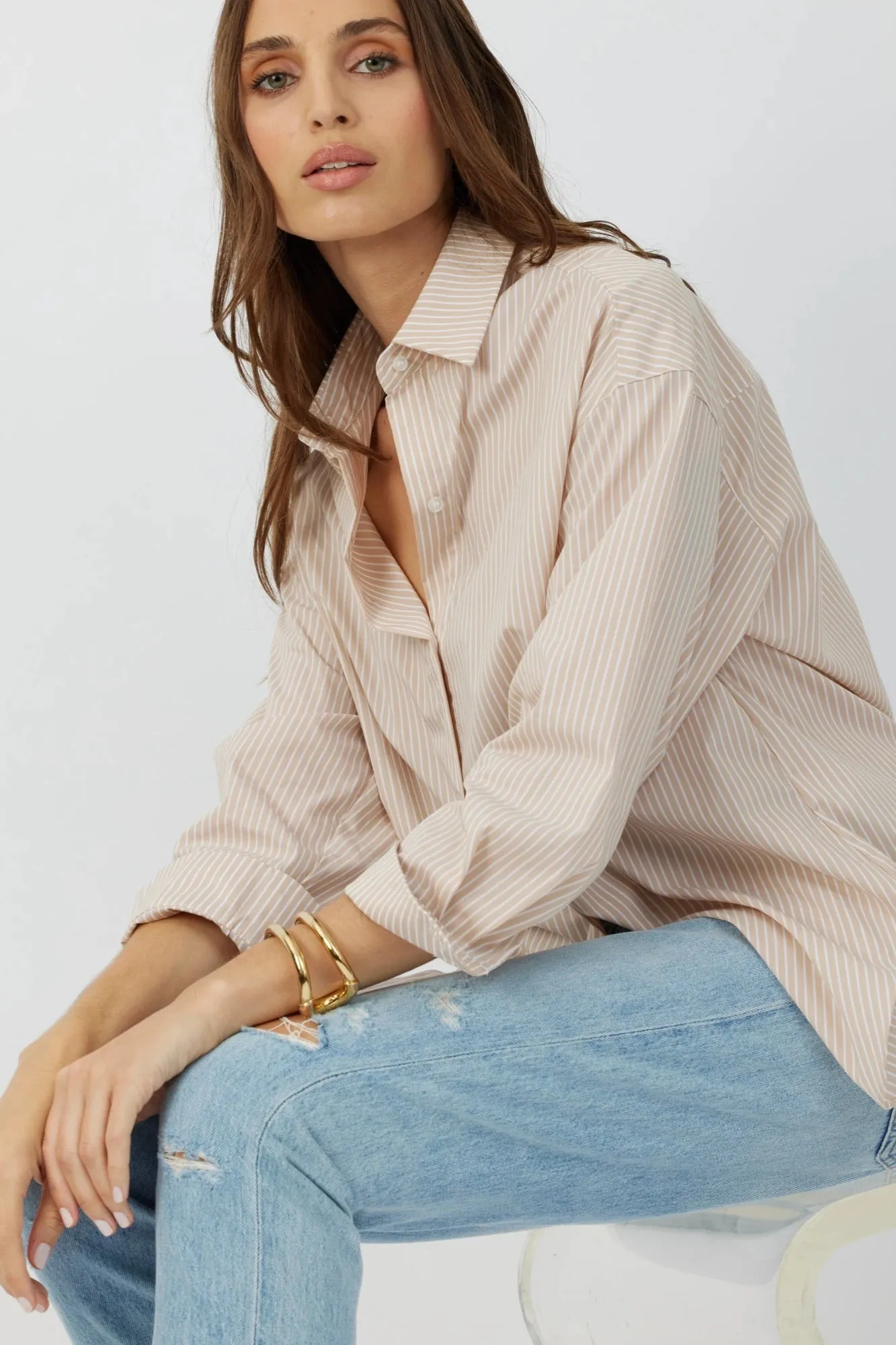The Reya - Sesame Button Down Versatile Oversized Summer Shirt