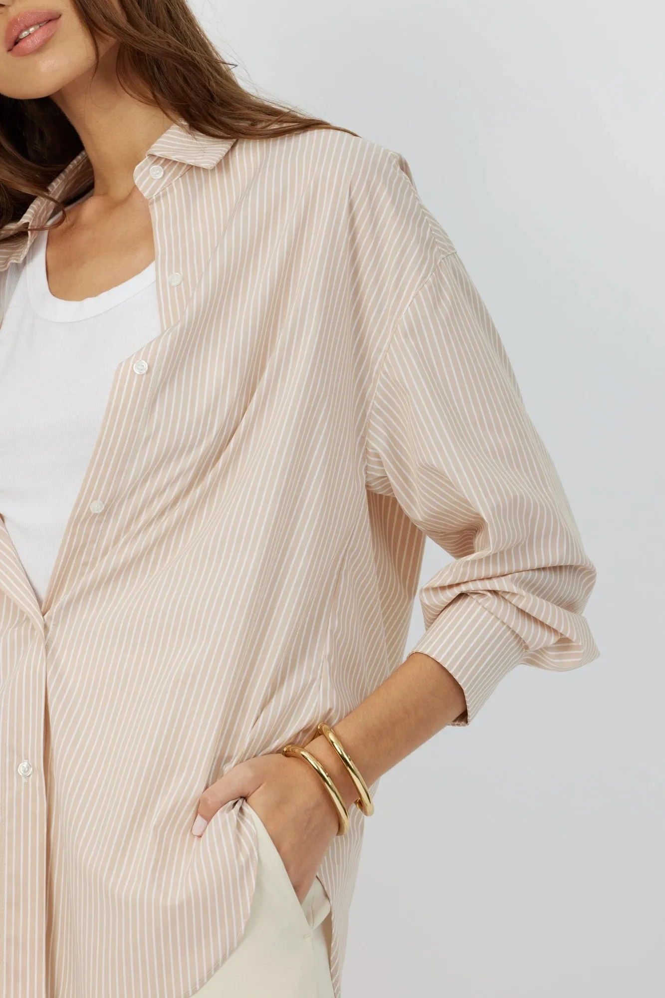The Reya - Sesame Button Down Versatile Oversized Summer Shirt