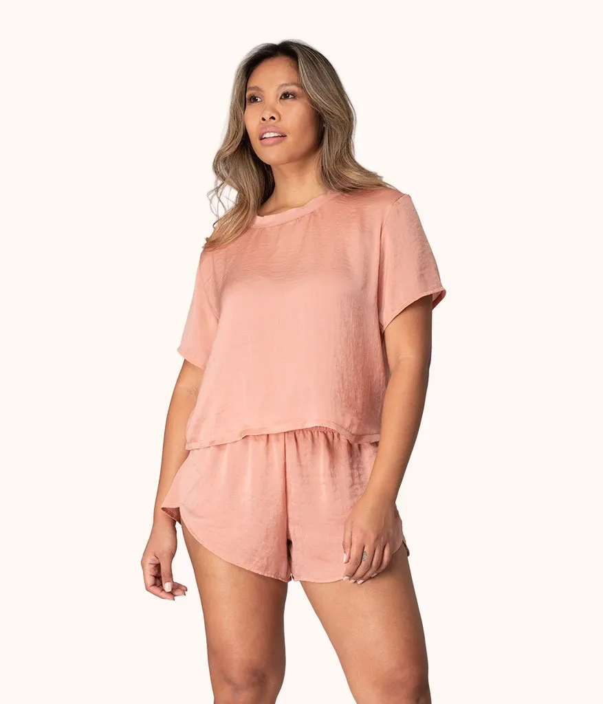 The Washable Matte Satin Tee & Short Bundle: Shell Pink