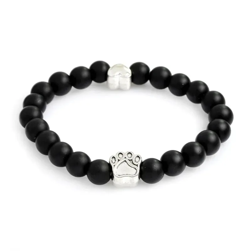 Tiny Antique Paw Charm Stone Bracelet