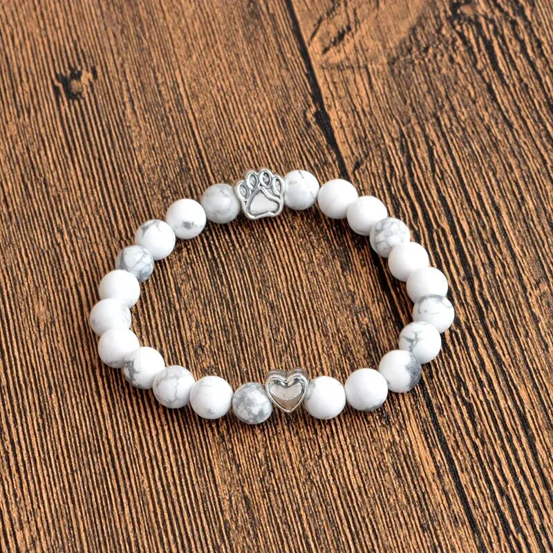 Tiny Antique Paw Charm Stone Bracelet