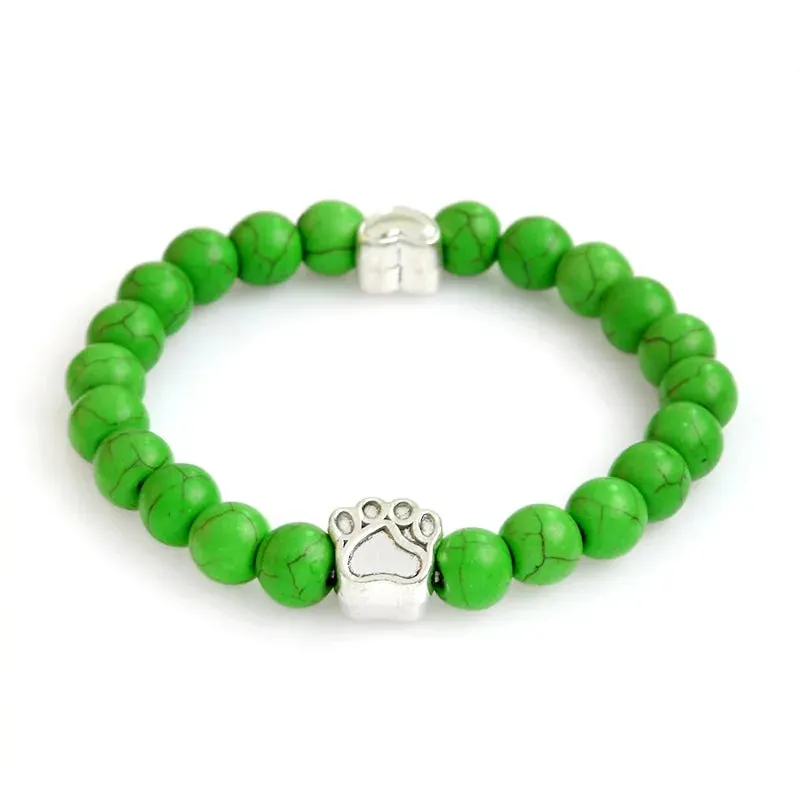 Tiny Antique Paw Charm Stone Bracelet