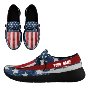 Unique Gift,Personalized  America Flag Sneakers, Custom Patriotic Loafer Shoes,  Canvas Slip On Shoes,
FN018-24020303-4b