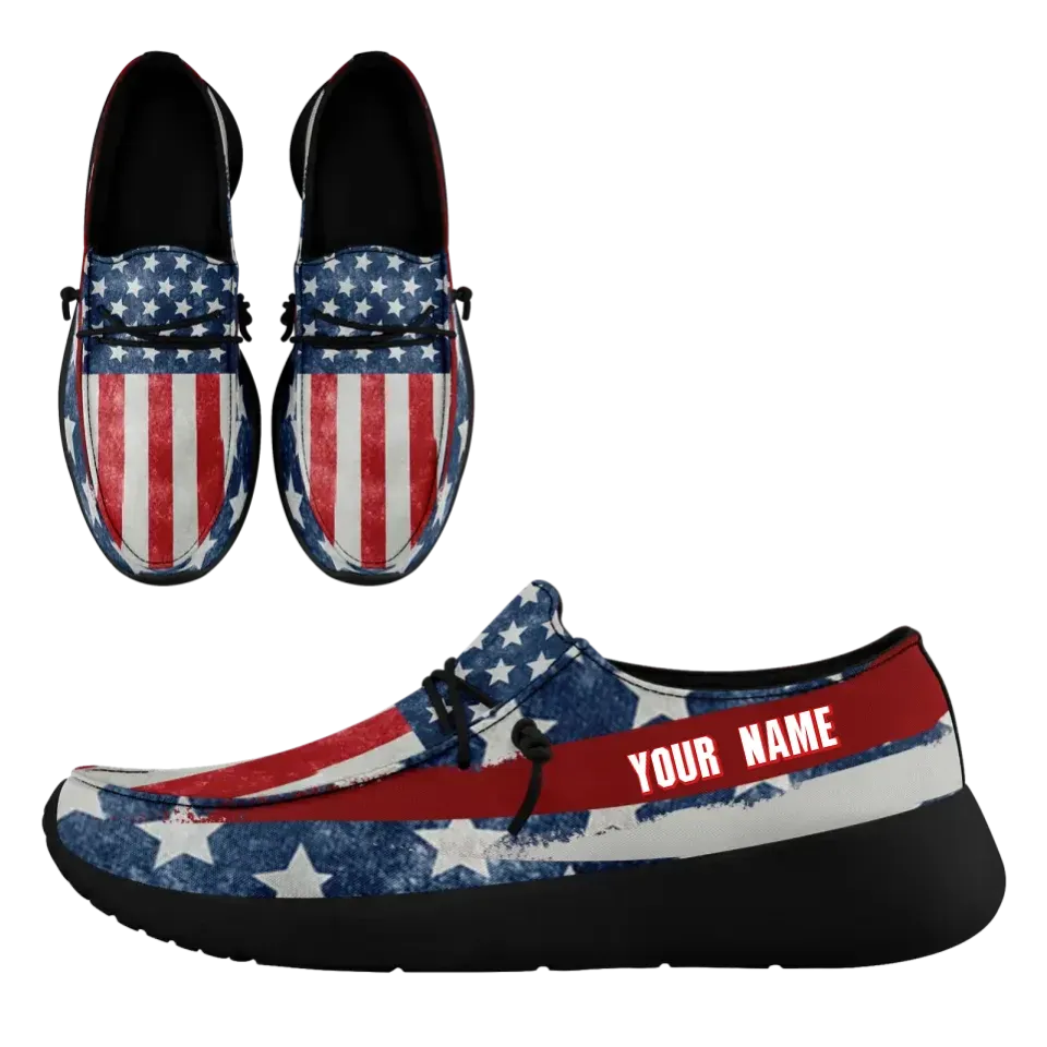 Unique Gift,Personalized  America Flag Sneakers, Custom Patriotic Loafer Shoes,  Canvas Slip On Shoes,
FN018-24020303-4b