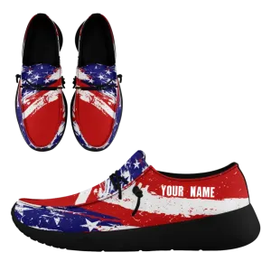 Unique Gift,Personalized  America Flag Sneakers, Custom Patriotic Loafer Shoes,  Canvas Slip On Shoes,FN018-24020303-1b