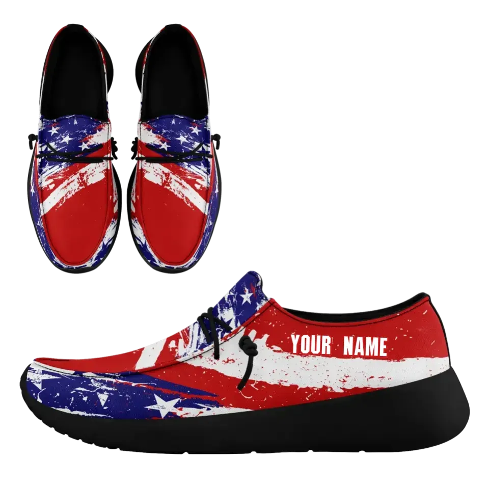 Unique Gift,Personalized  America Flag Sneakers, Custom Patriotic Loafer Shoes,  Canvas Slip On Shoes,FN018-24020303-1b