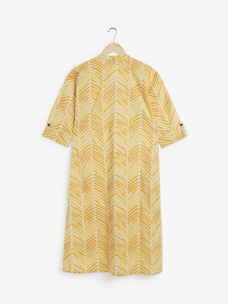 Utsa Mustard Chevron Pattern Straight Kurta