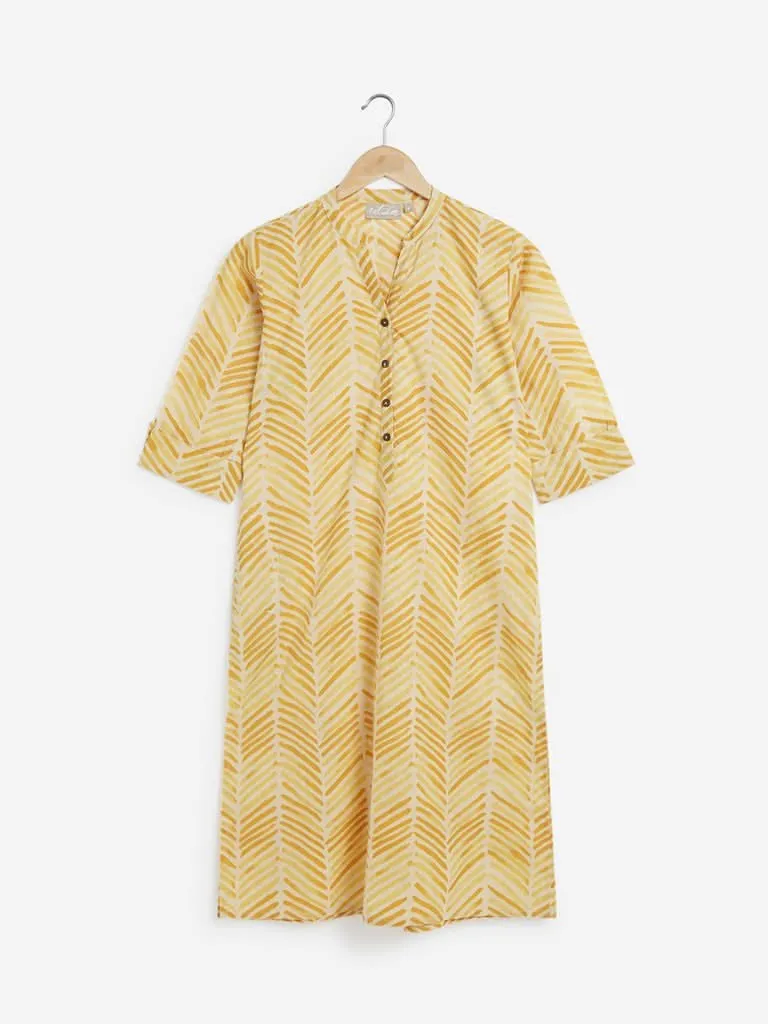 Utsa Mustard Chevron Pattern Straight Kurta