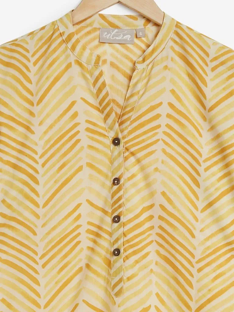 Utsa Mustard Chevron Pattern Straight Kurta