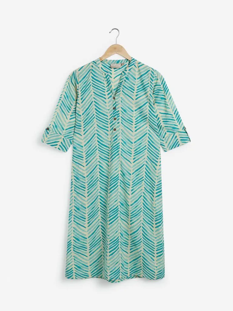 Utsa Turquoise Chevron Pattern Straight Kurta