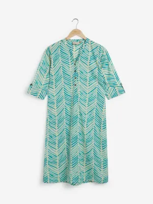 Utsa Turquoise Chevron Pattern Straight Kurta