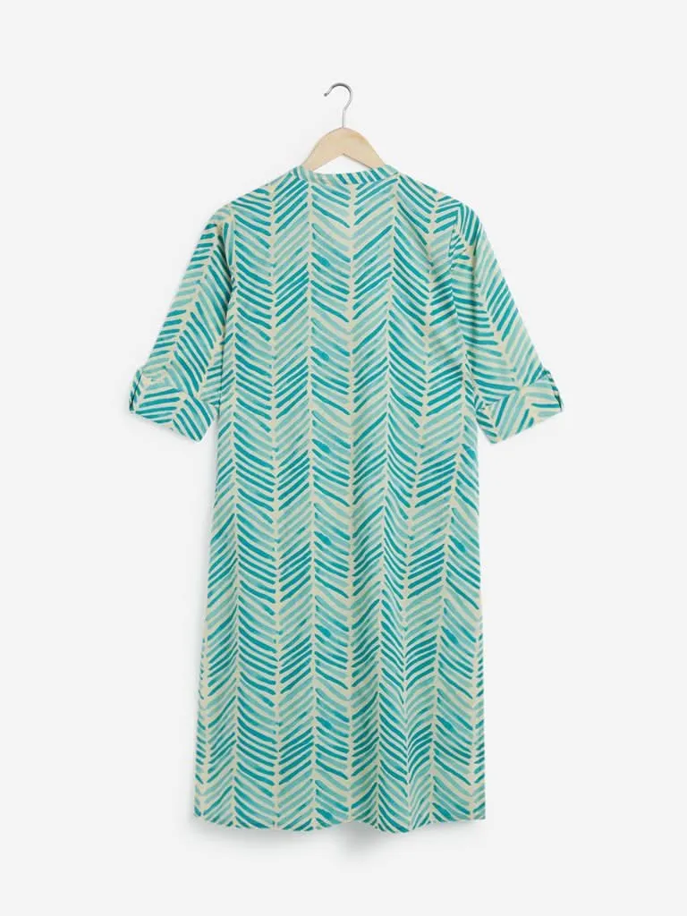 Utsa Turquoise Chevron Pattern Straight Kurta