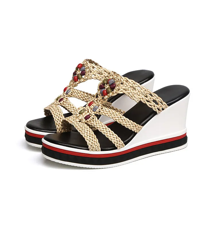 Women Slippers Platform Wedge Peep Toe Shoes Casual Summer