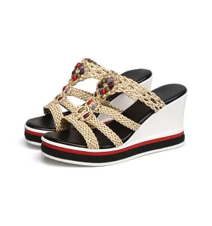 Women Slippers Platform Wedge Peep Toe Shoes Casual Summer