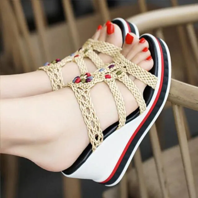 Women Slippers Platform Wedge Peep Toe Shoes Casual Summer