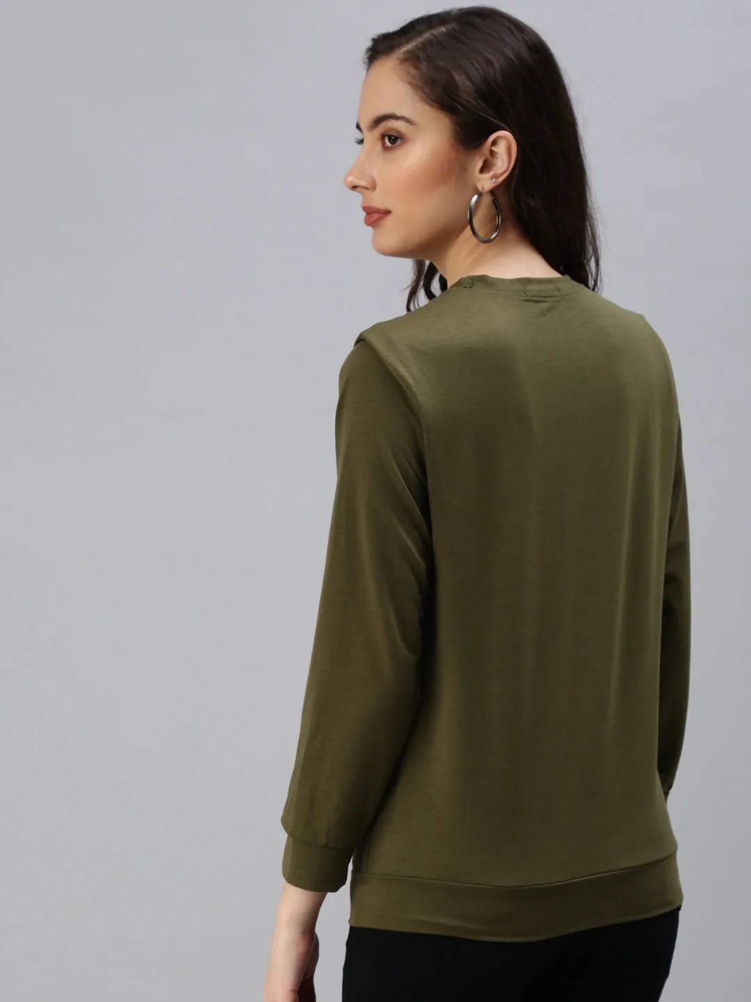 Women's Green Solid SweatShirt