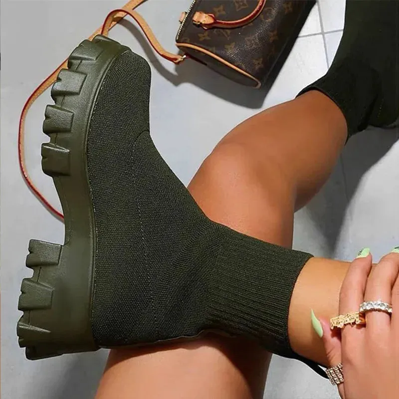 Women's Lightweight Sporty Boots Platform Chunky Heels Casual Shoes
