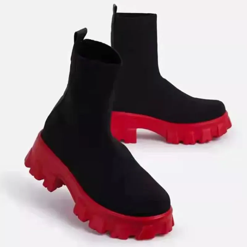 Women's Lightweight Sporty Boots Platform Chunky Heels Casual Shoes
