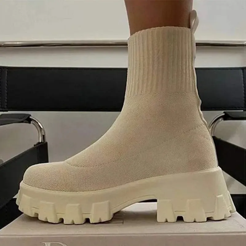 Women's Lightweight Sporty Boots Platform Chunky Heels Casual Shoes