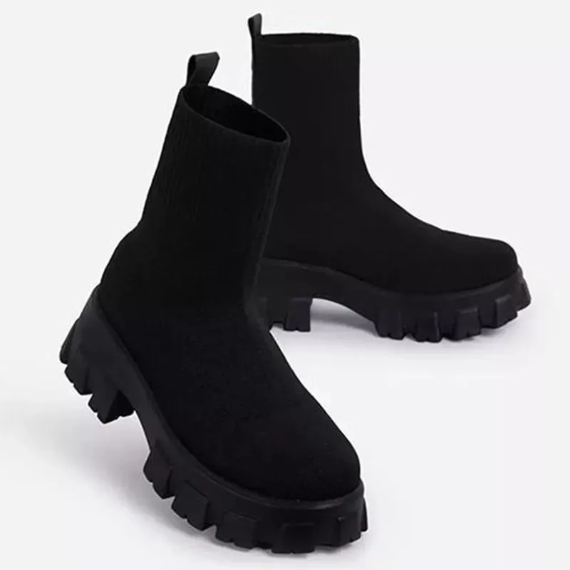 Women's Lightweight Sporty Boots Platform Chunky Heels Casual Shoes