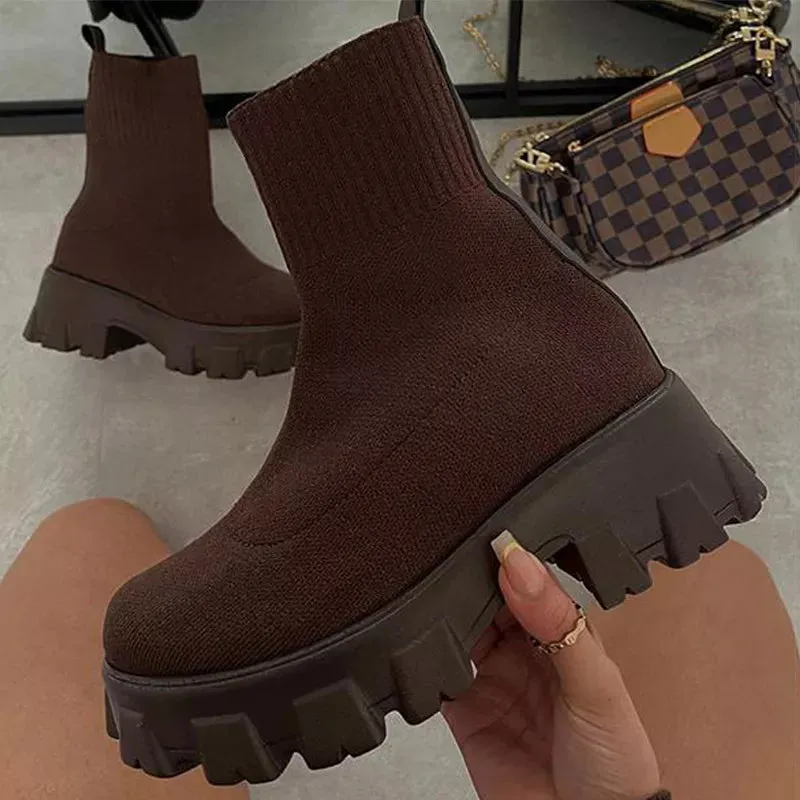 Women's Lightweight Sporty Boots Platform Chunky Heels Casual Shoes
